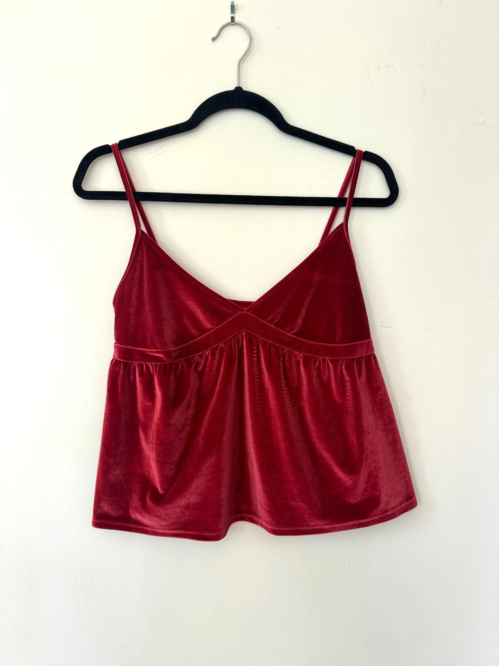Hollister Velvet Crop Cami Tank Top Size S Burgundy Wine V-Neck Babydoll Y2K